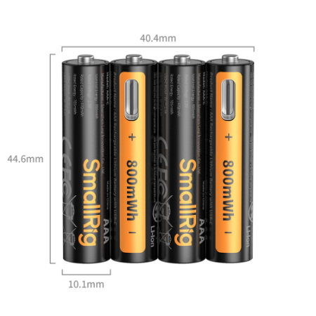 SmallRig 5769 - zestaw, 4x bateria/akumulator AAA z portem USB-C - wymiary